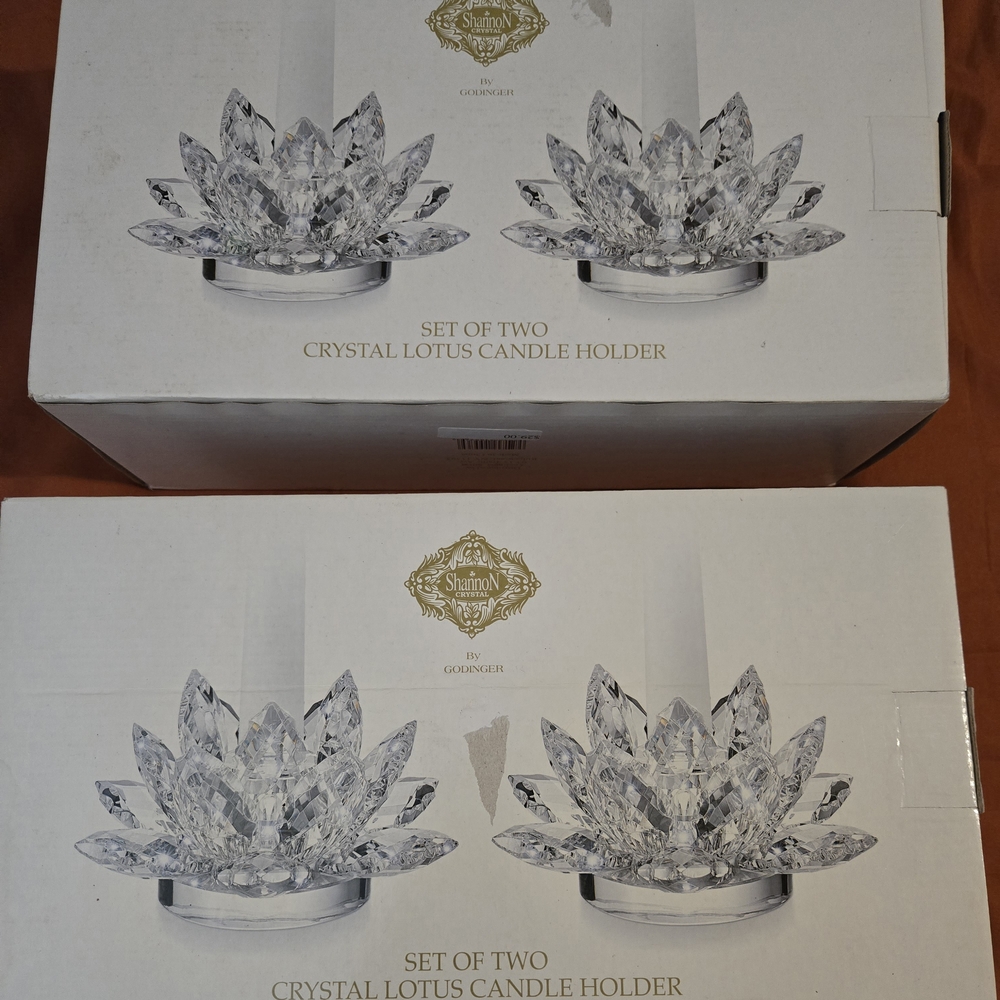Shannon Crystal Lotus Candle Holder Set - Silver
